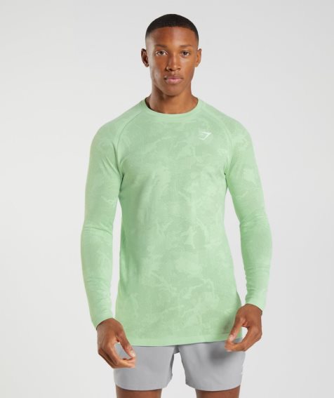 Men's Gymshark Geo Seamless Long Sleeve T-Shirts Light Green | CA 056N18